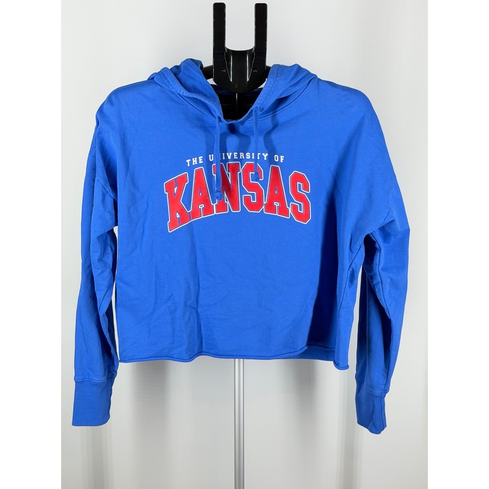 Zoozatz University of Kansas Jayhawks Cropped Hoodie Blue Womens Small KU NCAA